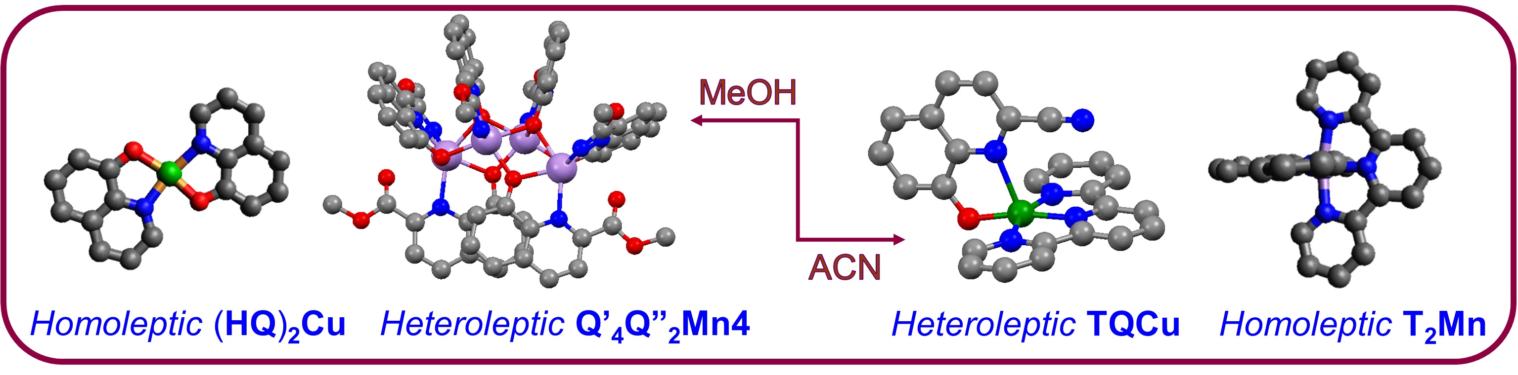 Heteroleptic complexes via solubility control: examples of Cu(II), Co(II), Ni(II) and Mn(II) complexes based on the derivatives of terpyridine and hydroxyquinoline